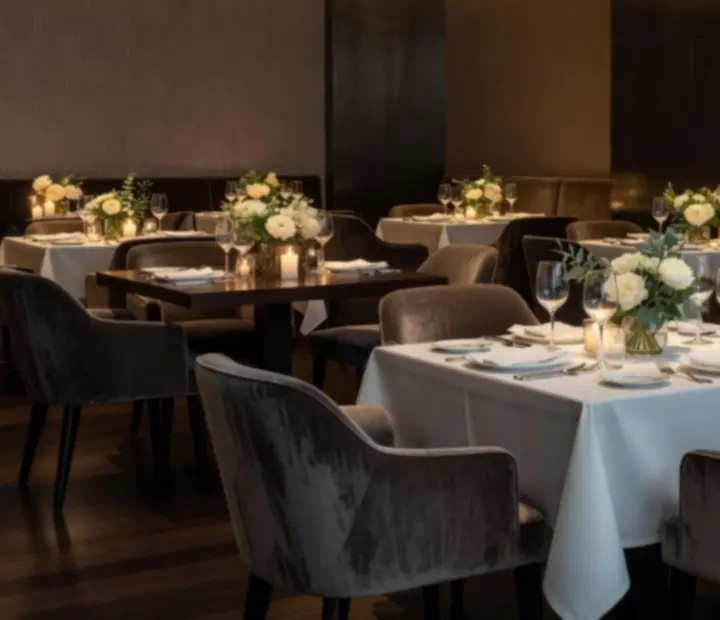 Elegant dining room with candlelight and contemporary décor.