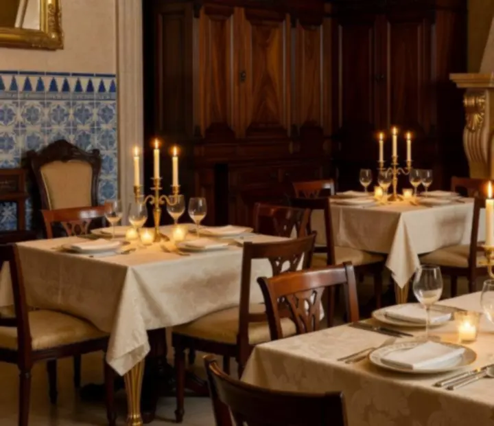 Sala de jantar elegante do Mesae Baralho iluminada por velas