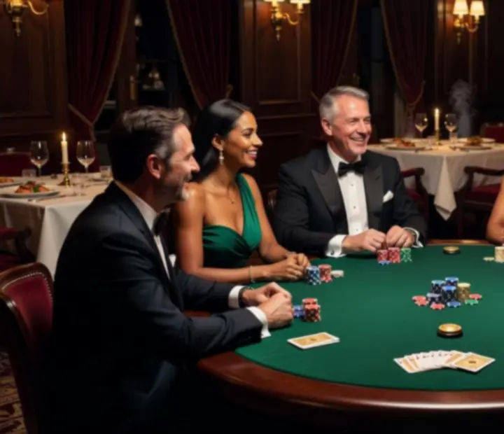 Sala de poker offline elegante com mesa preparada e ambiente sofisticado