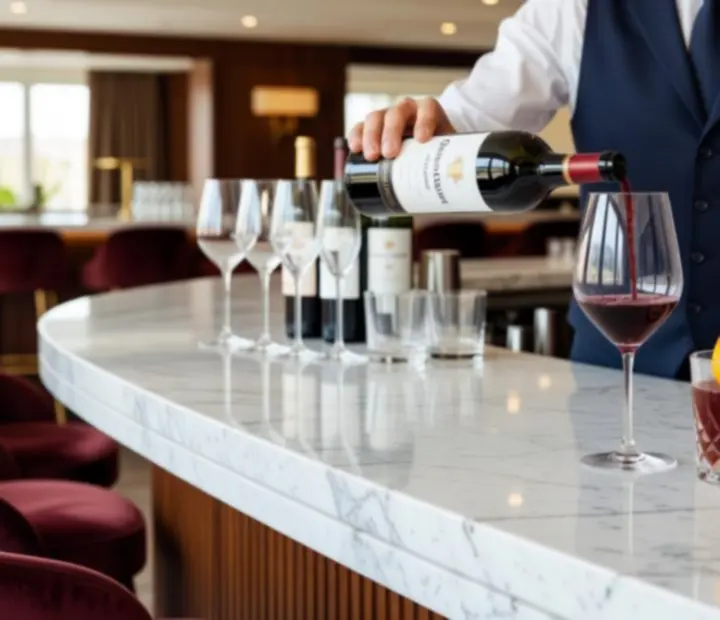 Wine service and signature cocktails at the restaurant’s elegant bar.